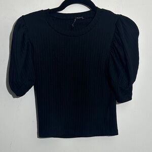 Zara Chic Black Ribbed Blouse